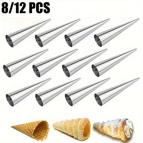 8/12-Piece Stainless Steel Cream Horn Molds, Heavy-Duty Baki