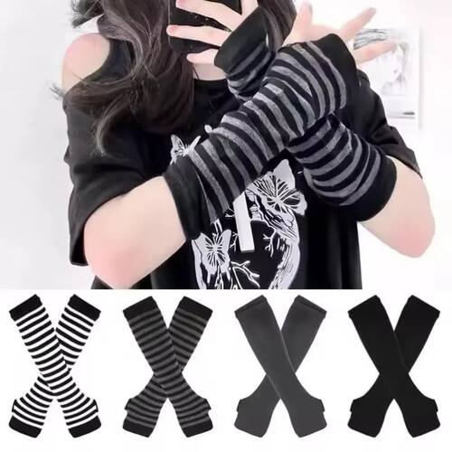 Y2K Striped Long Sleeves Arm Warmers Spring Autumn Women Par