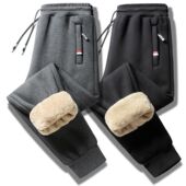 Trous Pants Lambswool Winter Thick Warm Thermal Men Fleece