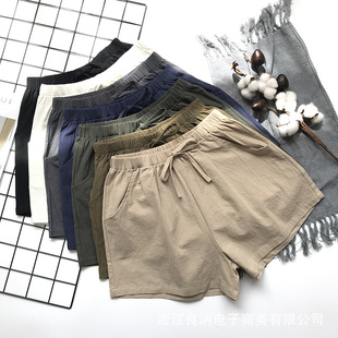 Linen Workout Shorts Summer Biker Women Cotton