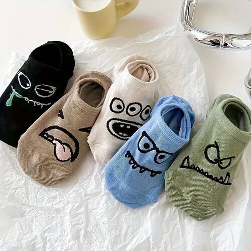 5 Pairs Comfortable Fun Breathable Invisible Socks, For Home