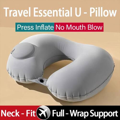 U-Shape Inflatable Travel Pillow Portable Folding Neck Pillo