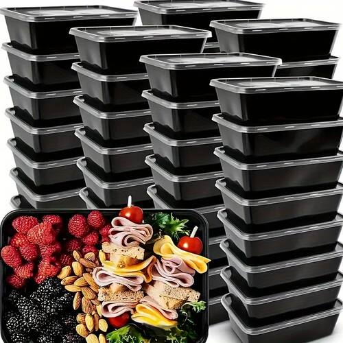 5/10/20 Pack Black Rectangular Meal Prep Containers With Lid
