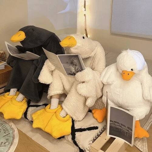 Soft Coral Fleece Big White Goose Onesie Pajamas Thicken Win