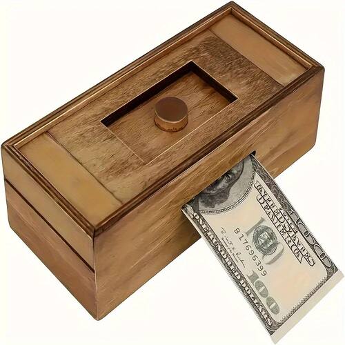 Wooden Puzzle Money Box with Secret Compartment for Adults B