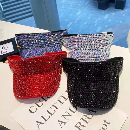 Rhinestone Empty Top Cap Casual Women Sun Visor Summer Sprin
