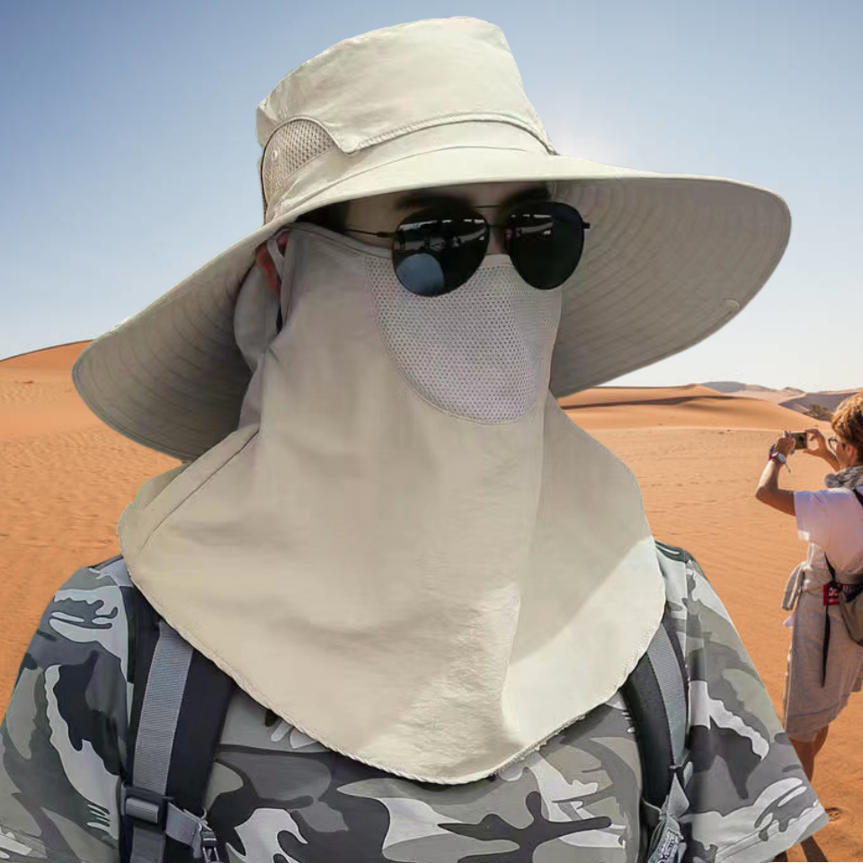 大西北帽子沙漠游玩装备遮阳渔夫帽户外徒步护脸防沙尘防晒护颈帽