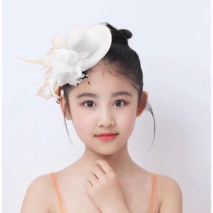 儿童走秀夸张头饰礼服配饰表演欧美复古白色网纱羽毛小礼帽发夹女