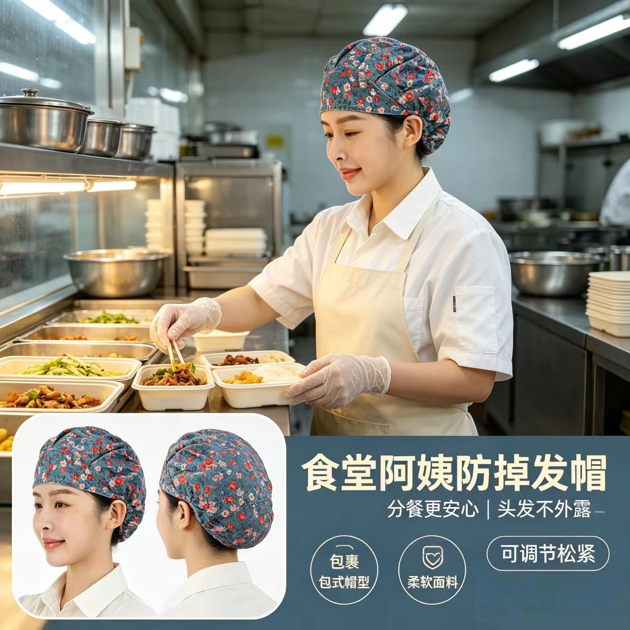 餐饮工作帽厨房专用帽子厨师防油烟掉头发食品厂食堂分菜服务员女
