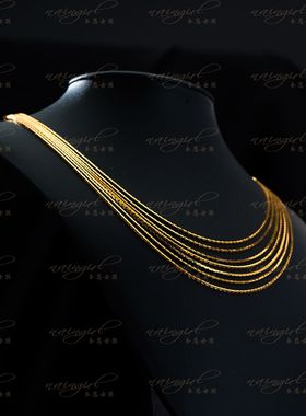 naingirl多层叠戴项链女金色时尚百搭素链铜合金项链X3011