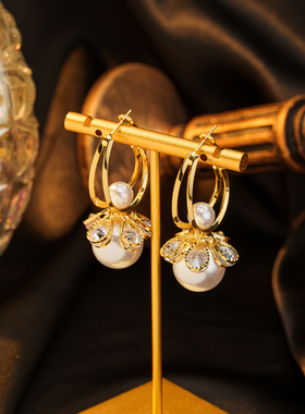 naingirl微镶珍珠金色耳环女小众高级感轻奢气质耳钉E9019