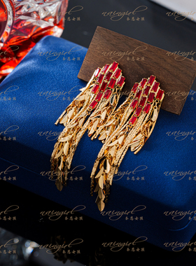 naingirl轻奢镀金红色流苏925银针耳环女长款气质耳饰X3091