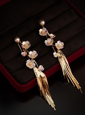 naingirl轻奢花朵流苏耳环女长款925银针耳饰减龄E3076