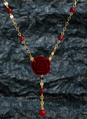 原创设计红色玫瑰花朵项链
