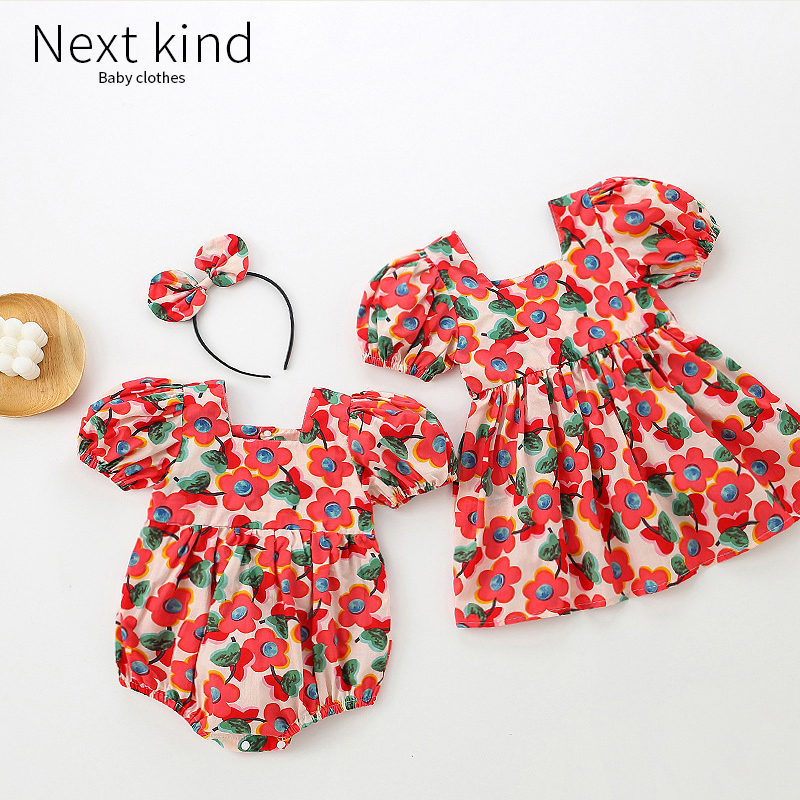 现货Next kind婴儿公主哈衣女宝宝爬服夏季满月周岁连衣裙姐妹装