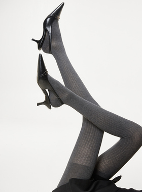 灰色连脚miu系打底裤袜女春秋款外穿坑条显瘦长筒高腰连裤袜夏季