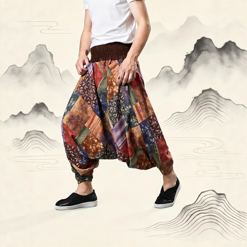 麻凡布衣中国风夏季男装休闲大裆裤印度尼泊尔风格长裤瑜伽裤垮裤