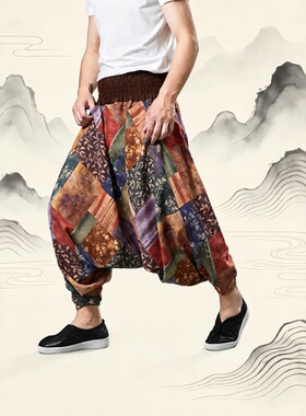 麻凡布衣中国风夏季男装休闲大裆裤印度尼泊尔风格长裤瑜伽裤垮裤