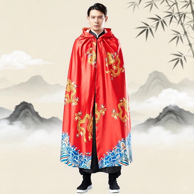 中国风复古麻凡小龙斗篷连帽斗篷