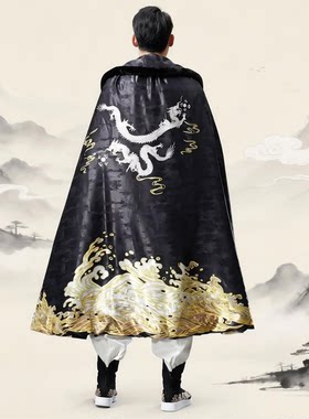 2026秋季新款披领斗篷中国风复古斗篷男式披肩印花金龙风衣休闲款