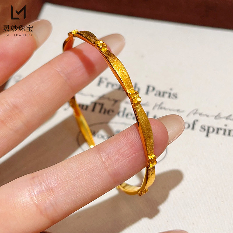 新中式国风沙金拉丝富贵小桂花手镯实心闭口素圈镯子简约送女友礼