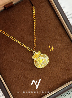 轻奢小众设计感越南沙金车花可爱小金龙钱袋仿真黄金锁骨链送礼