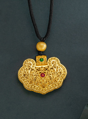 满庭芳如意锁吊坠中式挂坠平安锁女款宫廷风镶越南沙金花丝珐琅