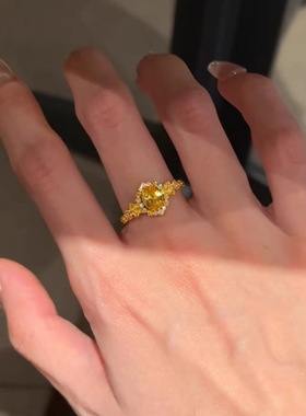 金店同款越南沙金繁花鸽子蛋戒指女轻奢精致高级感中古风百搭指环