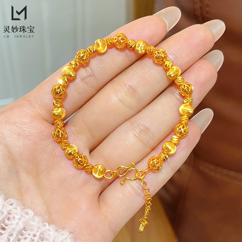 金店同款沙金爆闪拉丝猫眼刻面珠手链镂空菱形圆珠手串中古送女友