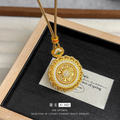 金店款 古法金越南沙金点钻宫廷风八宝罗盘吊坠可旋转花丝挂坠项链