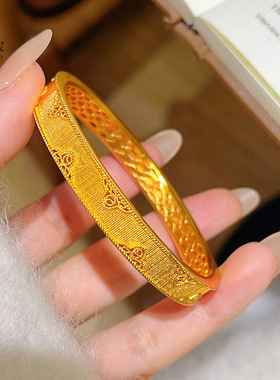 金店同款越南沙金镂空金丝织锦四叶窗花手镯四叶草闭口素圈镯子送