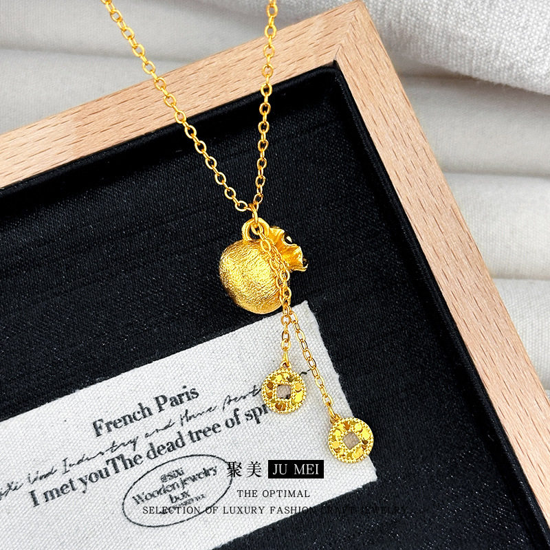 新中式设计感拉丝小福袋项链女越南沙金钱袋一体链碎冰冰钱币流苏