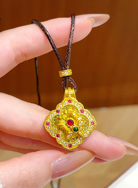 同款越南沙金宝相花蜂巢胡峰花朵吊坠玫红满钻蜜蜂项链轻奢锁骨链