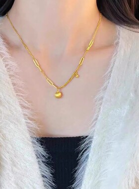 拉丝金秋项链简约黄金色设计感高颜值轻奢越南沙金有球必应锁骨链