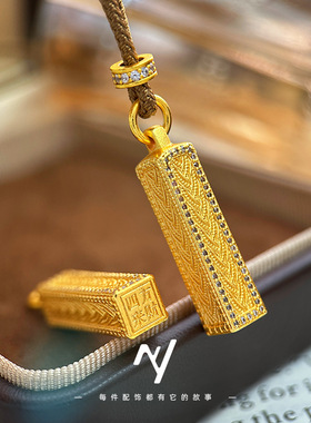爆款麦穗仿真黄金金条古法金吊坠女越南沙金四方来财挂坠编绳项链