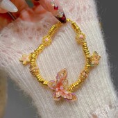 新中式 设计感珐琅粉紫蝴蝶手链女越南沙金甜美风星星吊坠盘缠手串