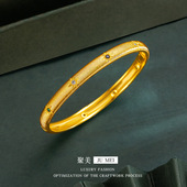 越南沙金拉丝纹星芒卡扣手镯黄金色拉丝工艺点钻手镯叠戴送礼饰品
