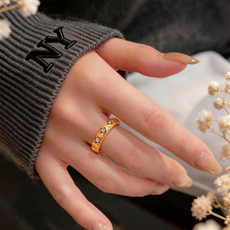 轻奢金属越南沙金开口戒指女宫廷风复古拉丝戒指仿真金送女友礼物