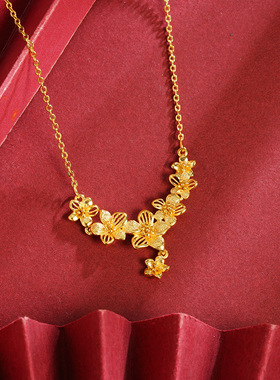 越南沙金轻奢幸福花朵项链女百搭精致时尚气质高级感流苏