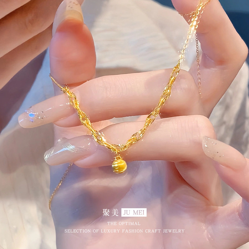 轻奢设计感越南沙金闪耀麻花拉丝球项链猫眼珠套链锁骨链