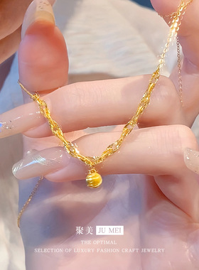 轻奢设计感越南沙金闪耀麻花拉丝球项链猫眼珠套链锁骨链