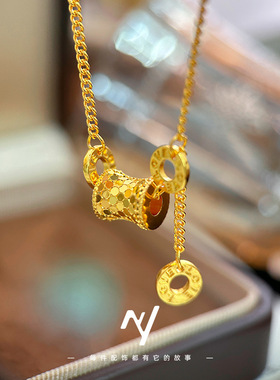 书同款越南沙金cnc小蛮腰项链女新中式圆环路路通仿真黄金颈链送