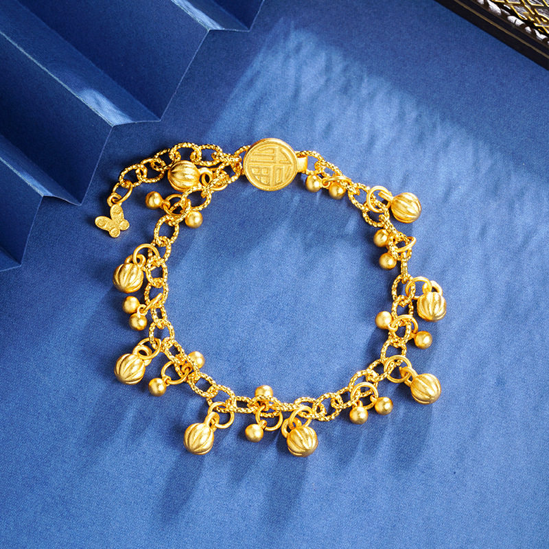 新中式越南沙金南瓜手链久不掉色福字国风复古个性轻奢黄金手饰品