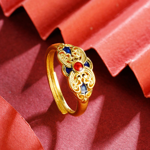 宫廷如意活口戒指越南沙金滴油吉祥雕花黄金久不掉色南非锡金指环