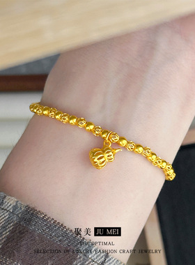 越南沙金花丝镂空葫芦手链新中式沙金古法金珠手串福禄珠叠戴手链