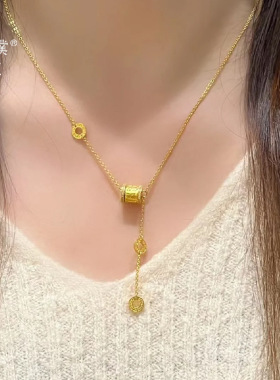 金店同款沙金镶钻六字真言流苏小蛮腰项链女款轻奢小众设计锁骨链