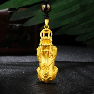 黄金实心貔貅吊坠越南沙金招财金项链黑绳男款锡金首饰