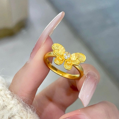 君佩同款越南沙金双层蝴蝶戒指倾城花丝蝴蝶戒指送女朋友送老饰品