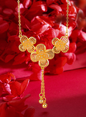 国潮沙金高级感镂空花朵项链黄金花朵锁骨项链新娘婚庆锡金首饰