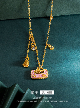 民族风美美小锁包套链越南沙金珐琅彩设计小众镶钻高级国风项链